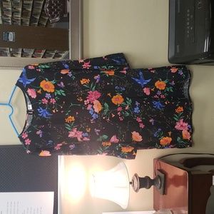 OLD NAVY Black Floral Swing Dress with Bell Sleeves